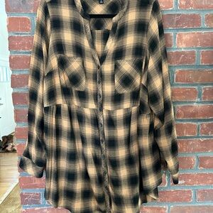 Torrid Black and Tan Plaid Blouse